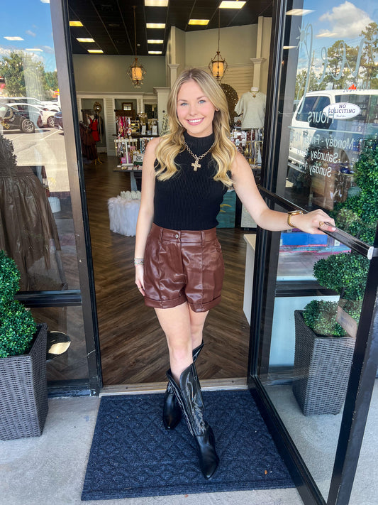 Brown Leather Shorts