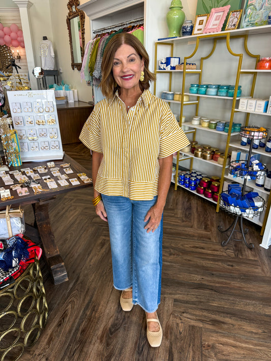 Mustard Striped Collar Top