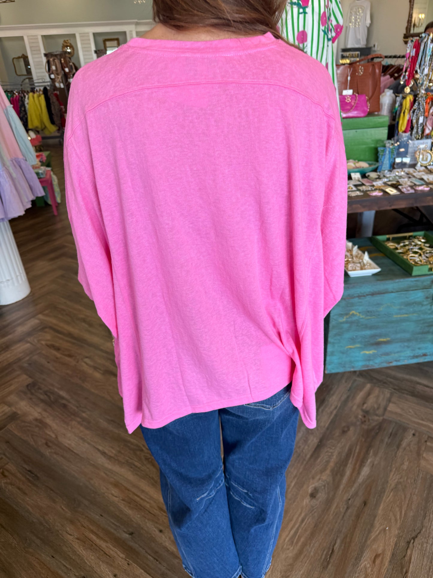 Margaret Round Neck Top: Bubblegum
