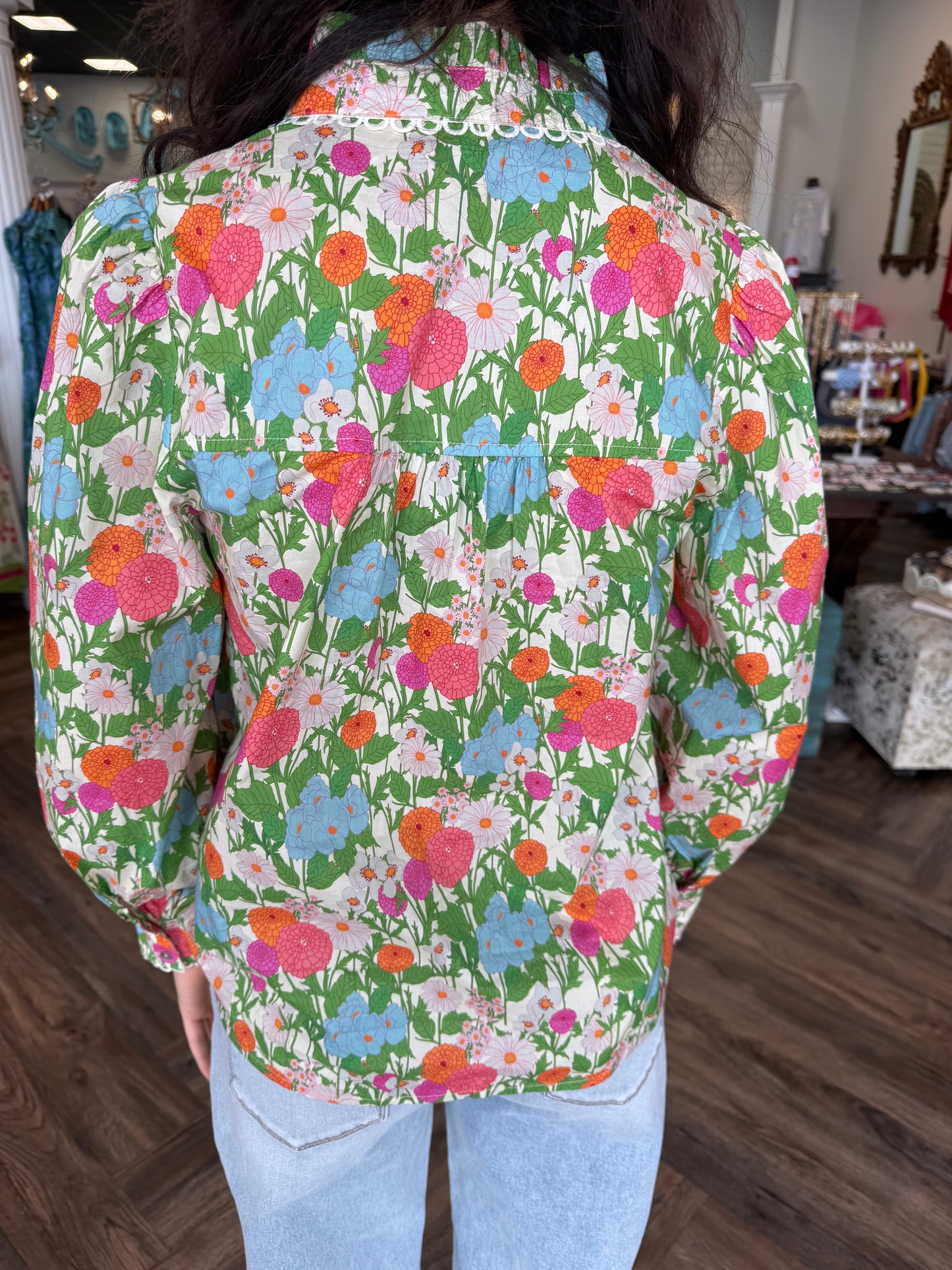 Cream Floral Pleated Top