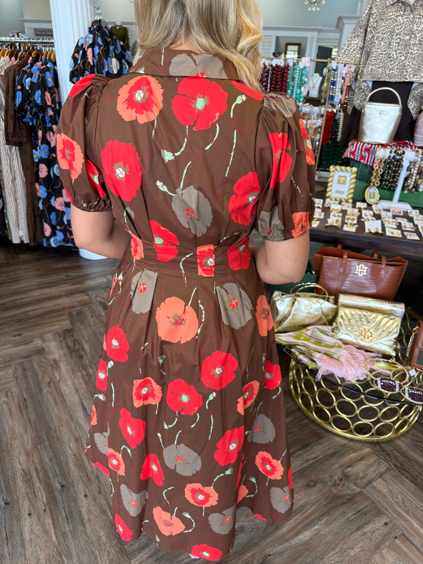 Orange Blooms Zip Midi Dress