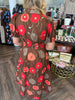 Orange Blooms Zip Midi Dress
