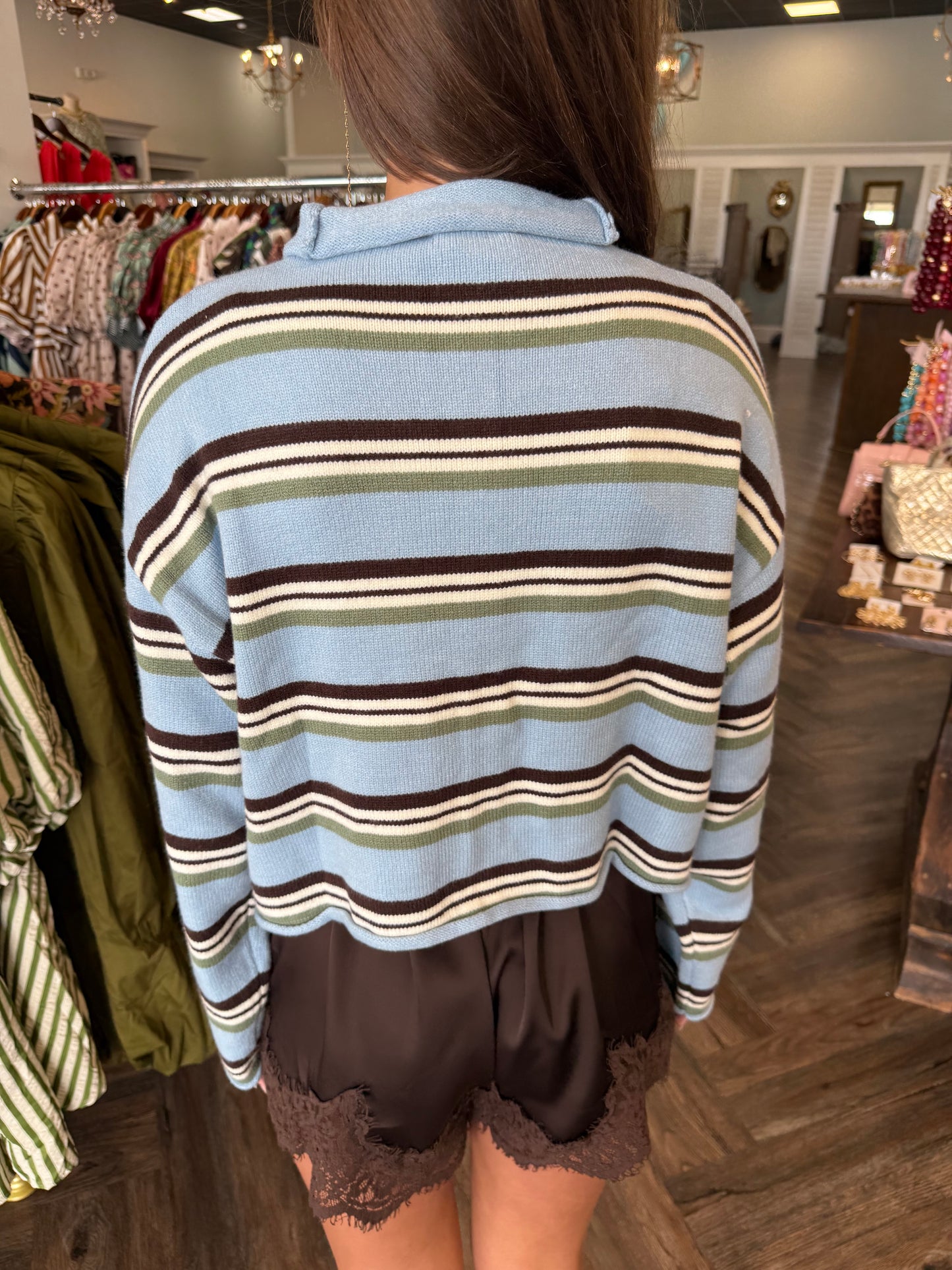 Rollneck Stripe Sweater: Brown