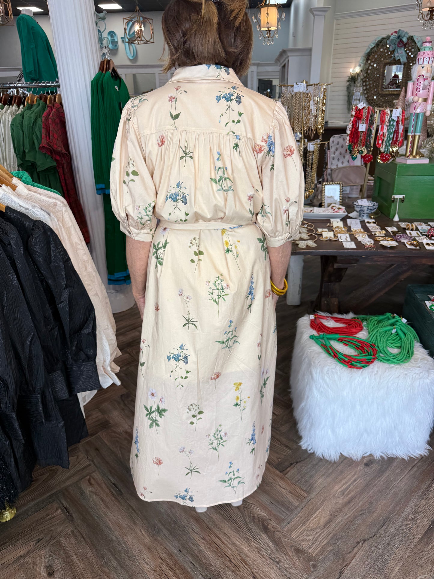 Cream Tie Garden Midi Dress