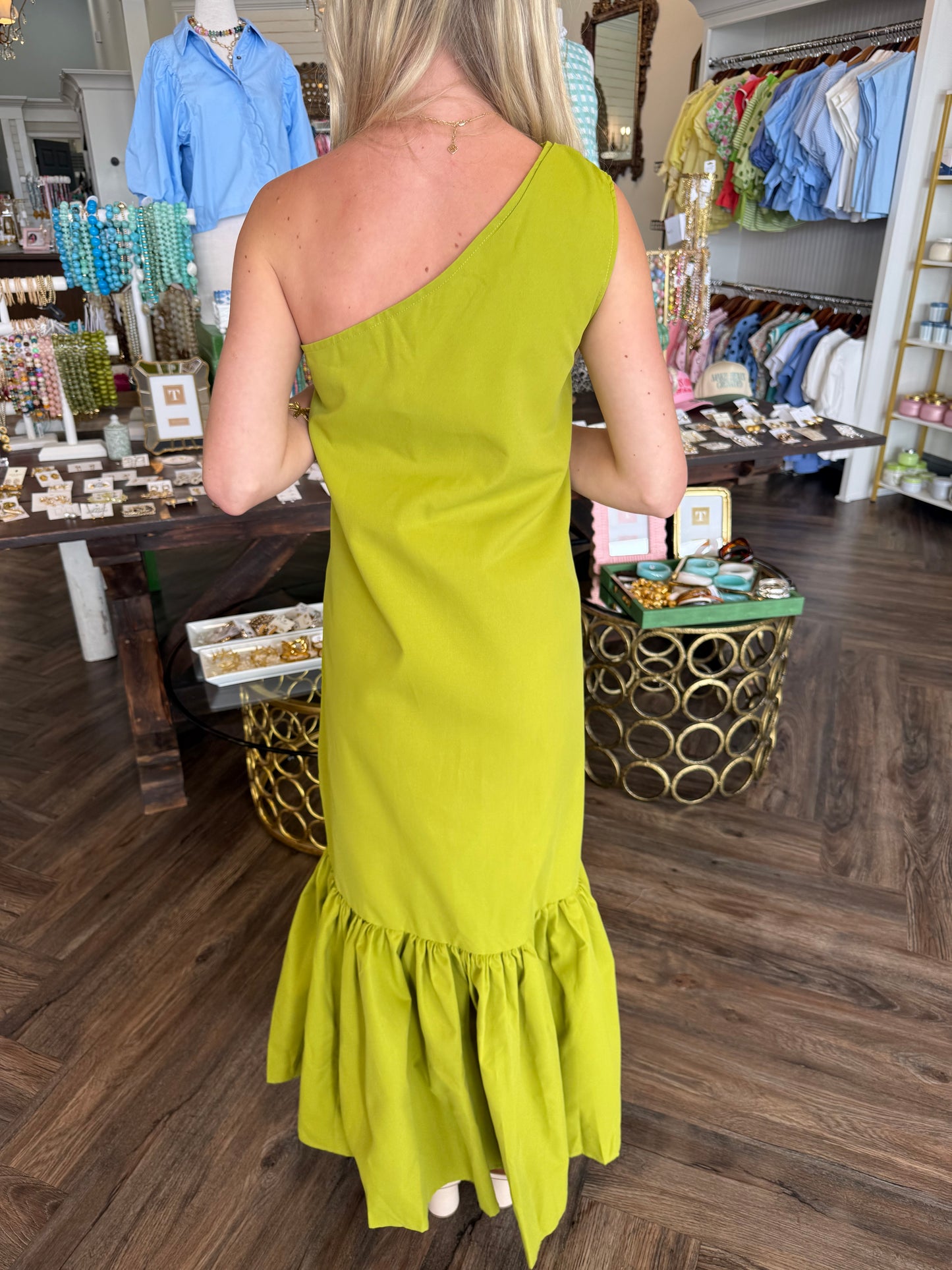 Lauren Ruffle Maxi Dress: Green