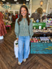 Gingham Smocked Zipper Top: Hunter Green