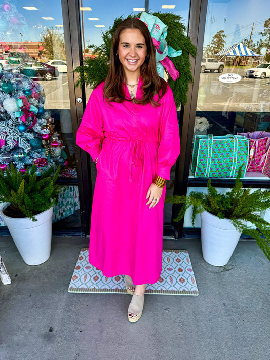 Fuschia Poplin Maxi Dress