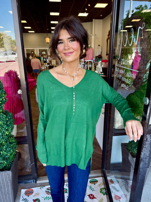 Hi Low Hem Sweater: Dk Green