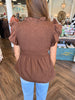Brown Smocked Peplum Top