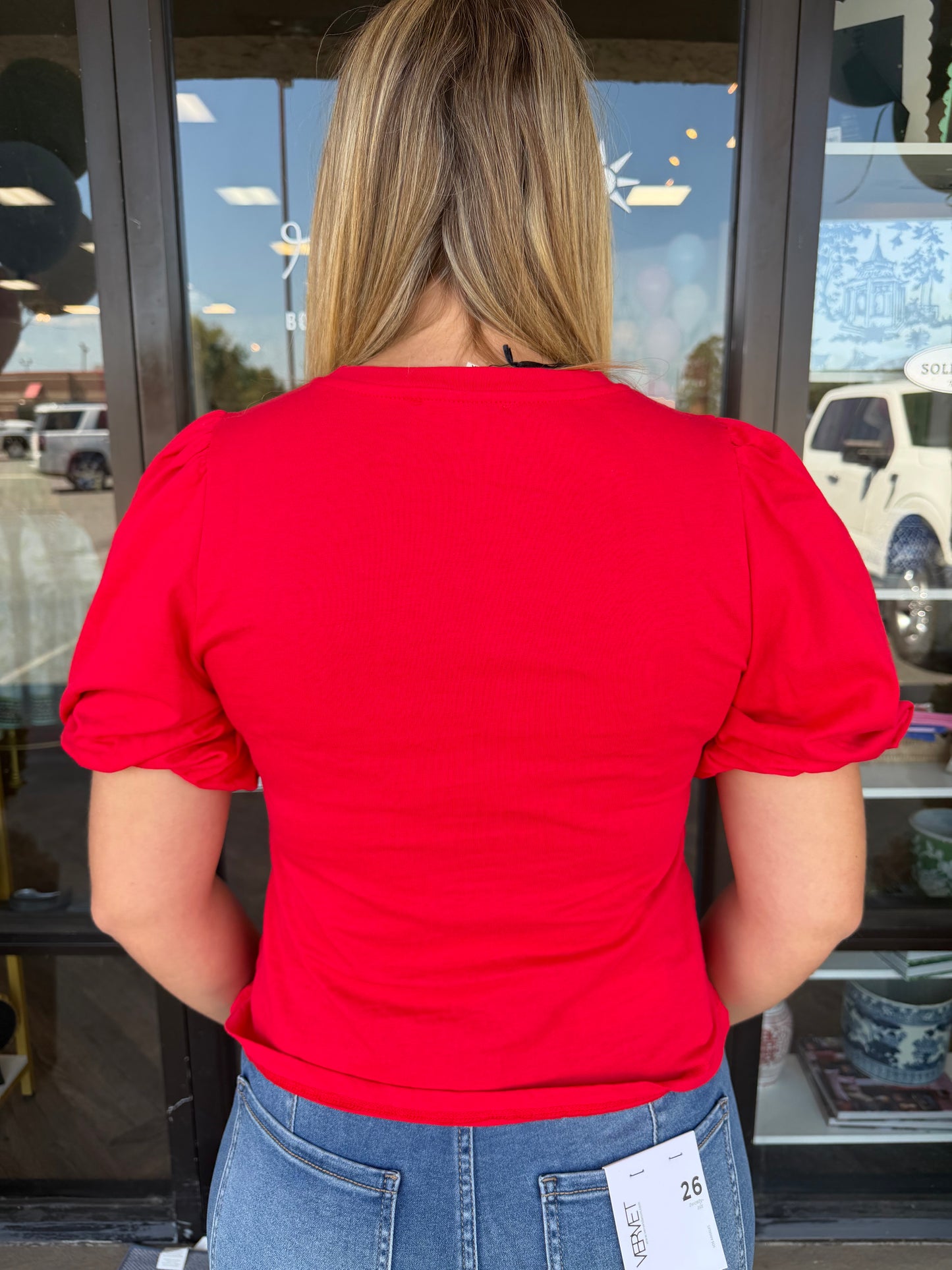 Elastic Smock Top: Red