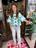 Smocked Floral Top: Teal