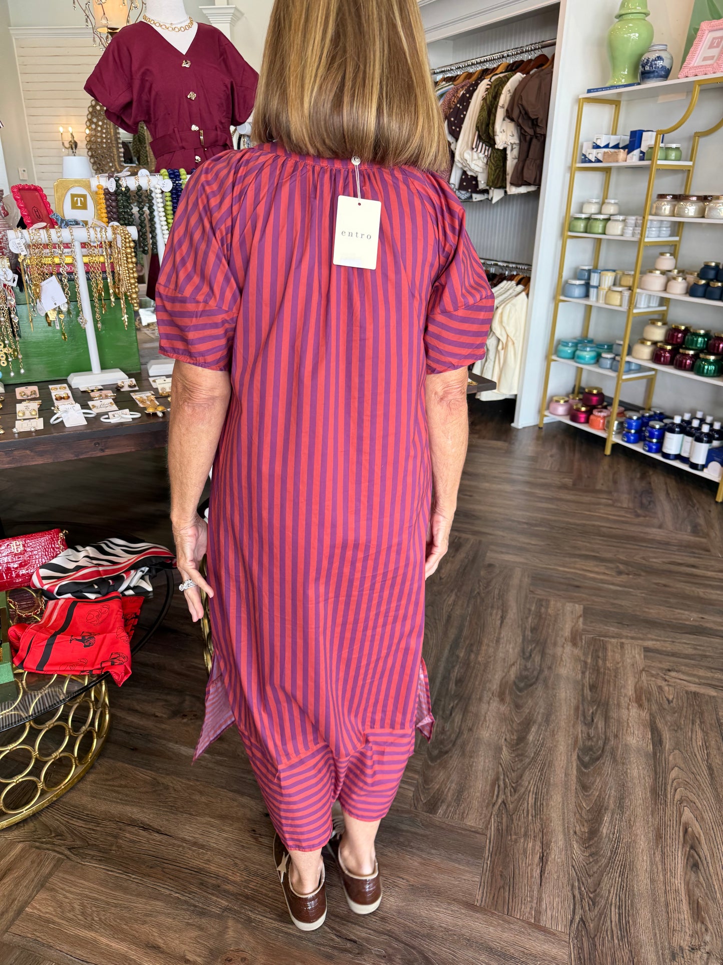 Rust/Plum Stripe Midi Dress