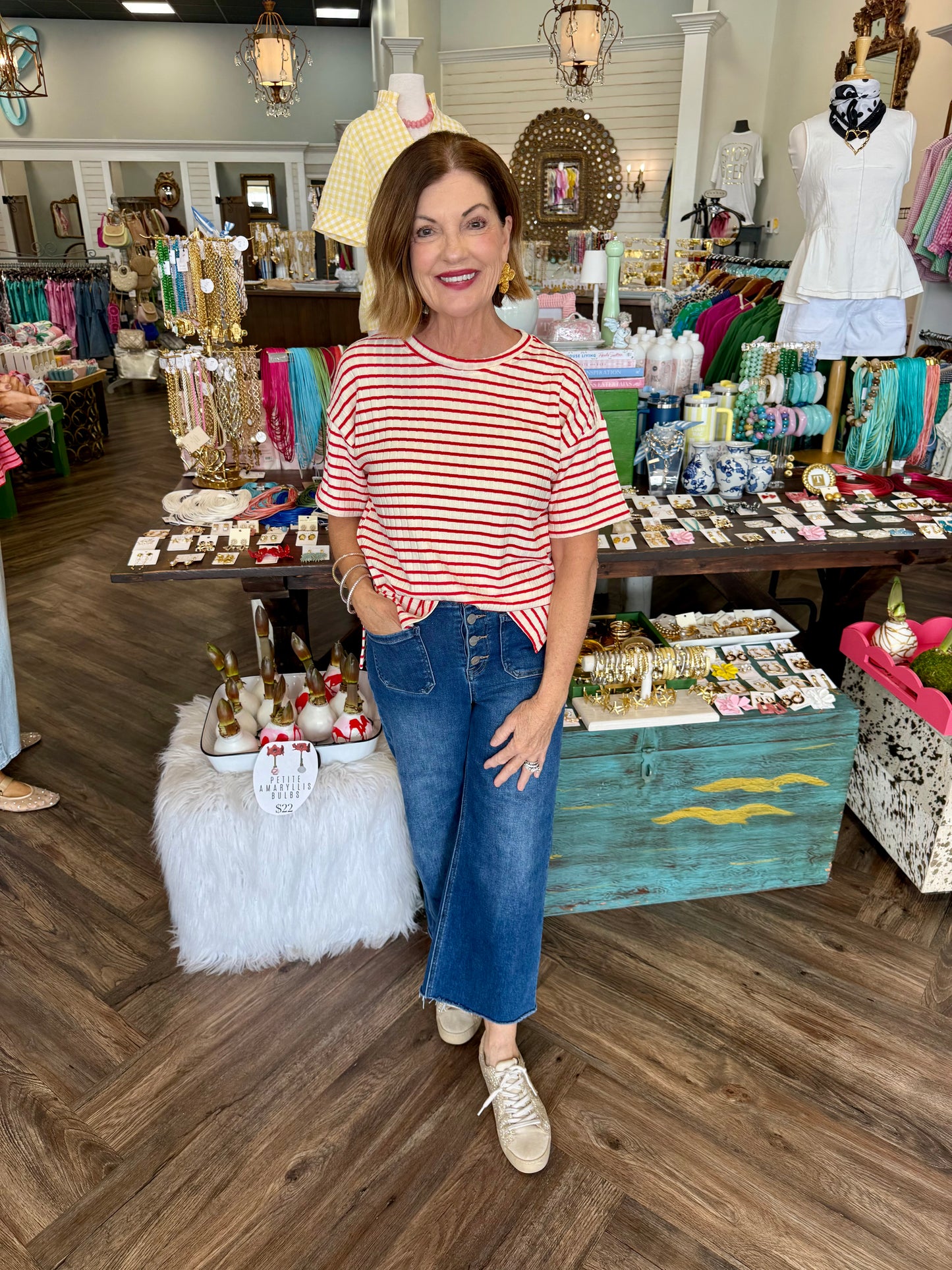 Regan Knit Stripe Top: Red