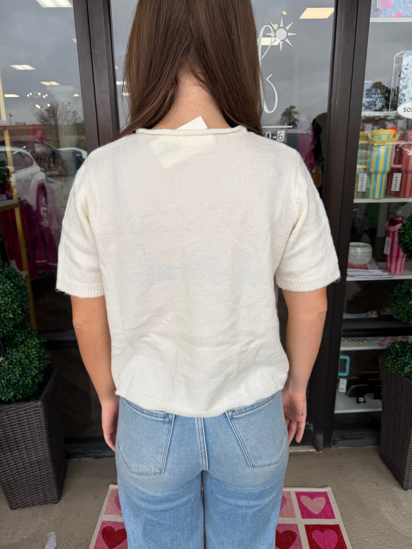 Short Sleeve Cardigan: Ivory