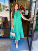 Green/Blue Tie Stripe Midi Dress