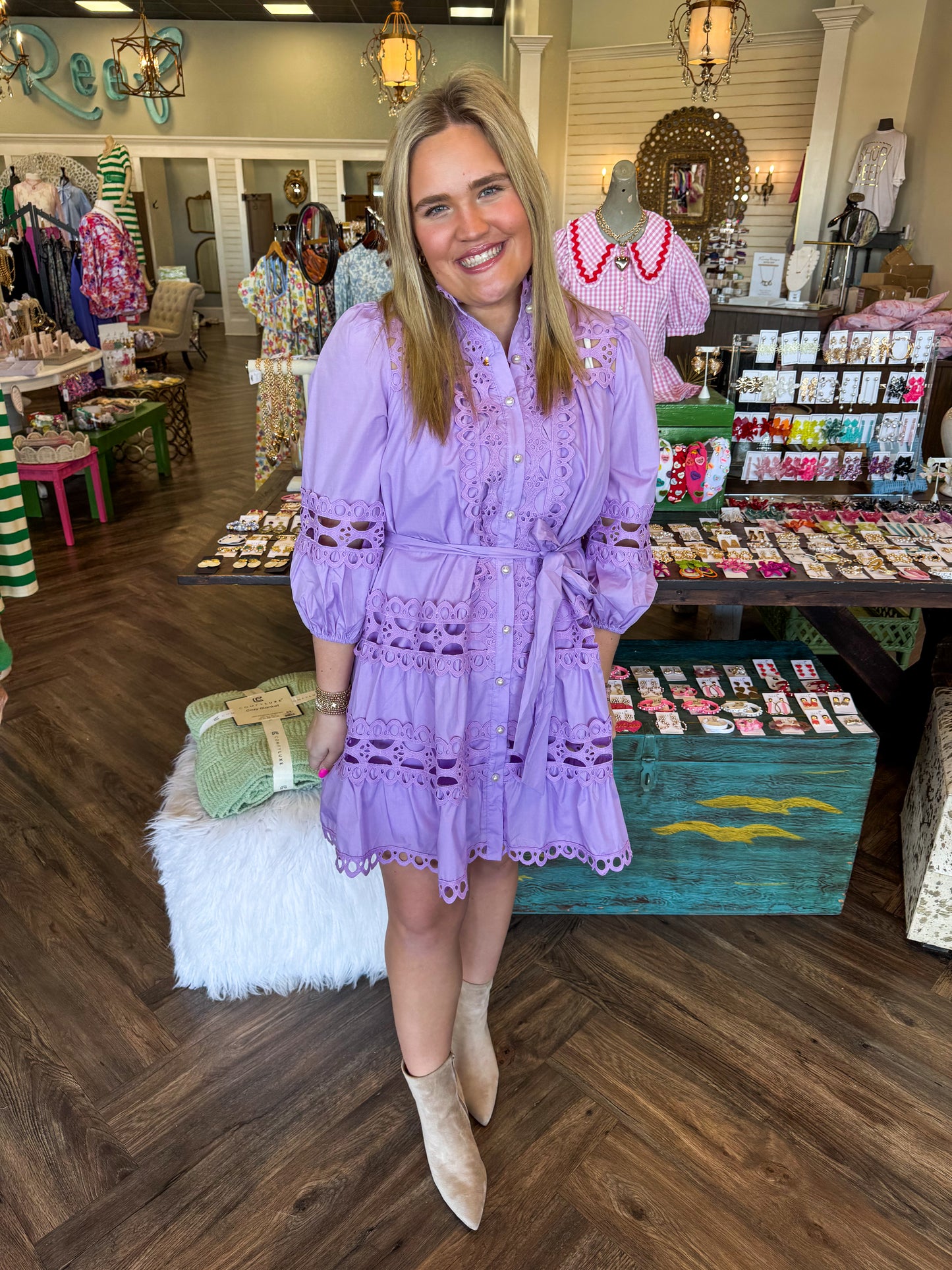 Pearl Lace Dress: Lavender