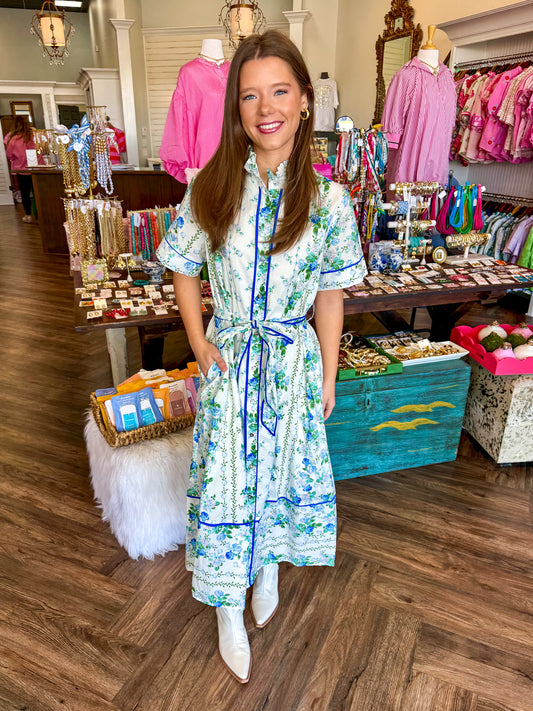 Blue Rose Vine Midi Dress