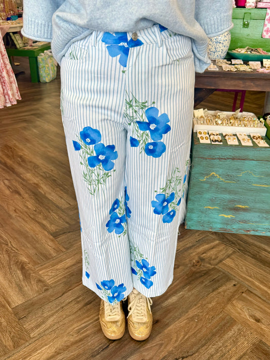 Blue Poppy Striped Pants