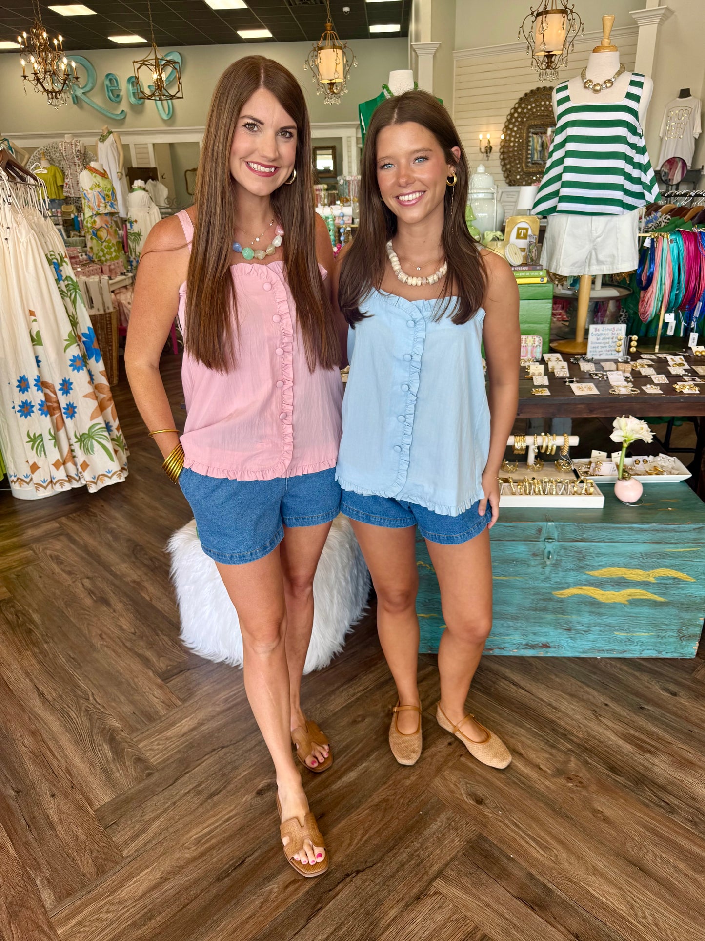 Ruffle Button Tank Top: Pink