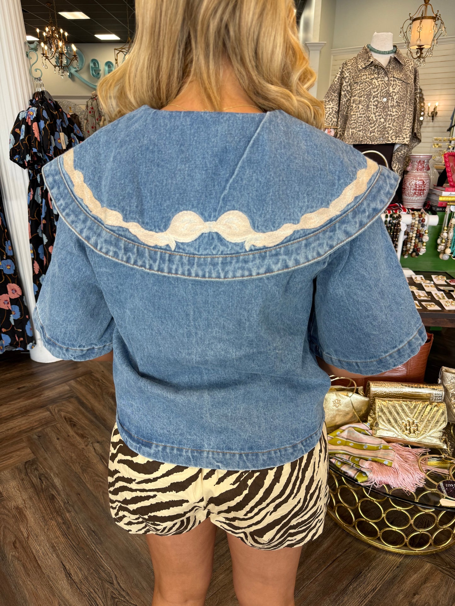 Sailor Collared Denim Top
