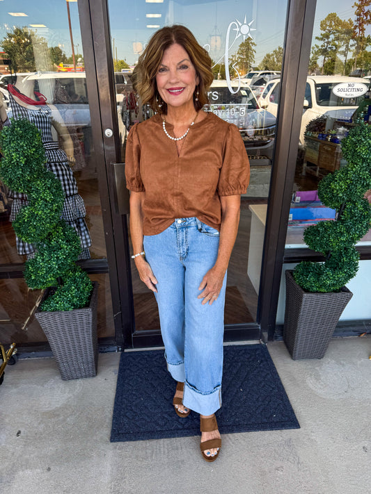Soft Suede Top: Camel