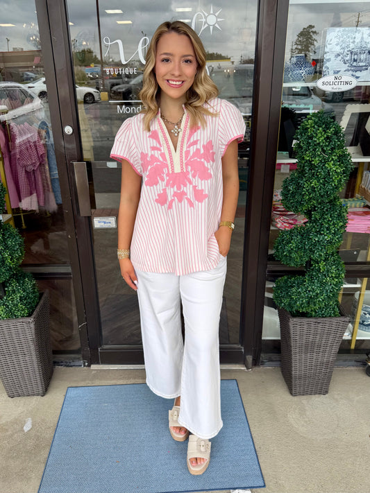 Abstract Applique Top: Pink