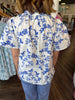 Leya Toile Floral Top: Blue