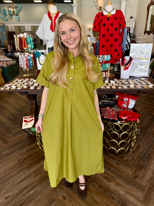 Martini Olive Button Midi Dress