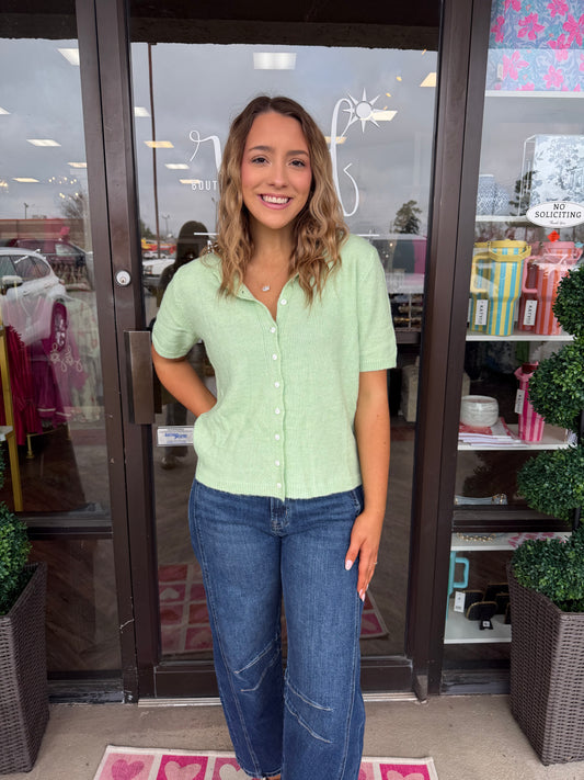Short Sleeve Cardigan: Green Tea