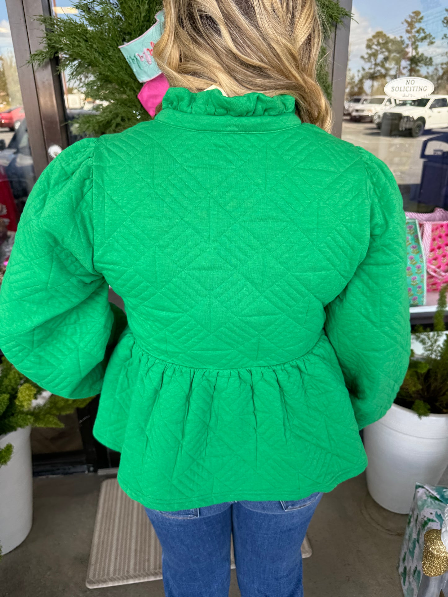 Color Trim Peplum Top: Green