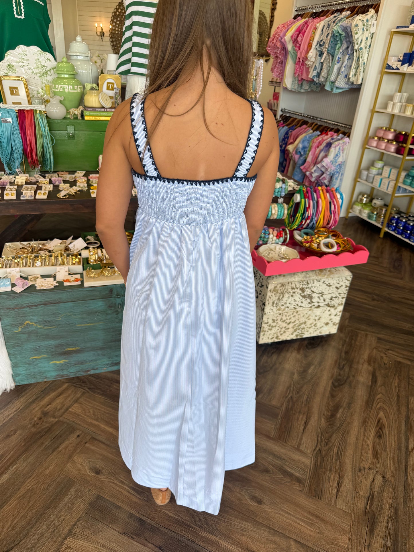 Seersucker Baby Blue Midi Dress
