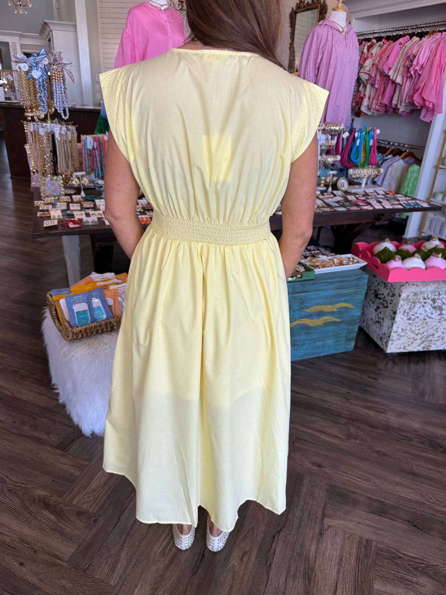 Pastel Zip Midi Dress: Lemon
