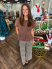 Acid Wash Peplum Top: Brown