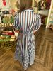 Blue/Brown Stripe Tie Midi Dress