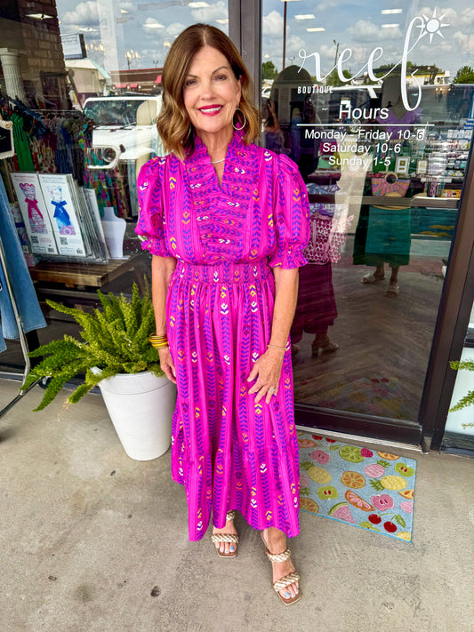 Christy Ruffle Midi Dress: Pink
