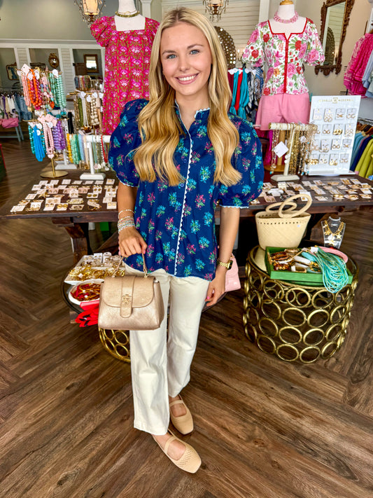 Navy Dainty Petal Top