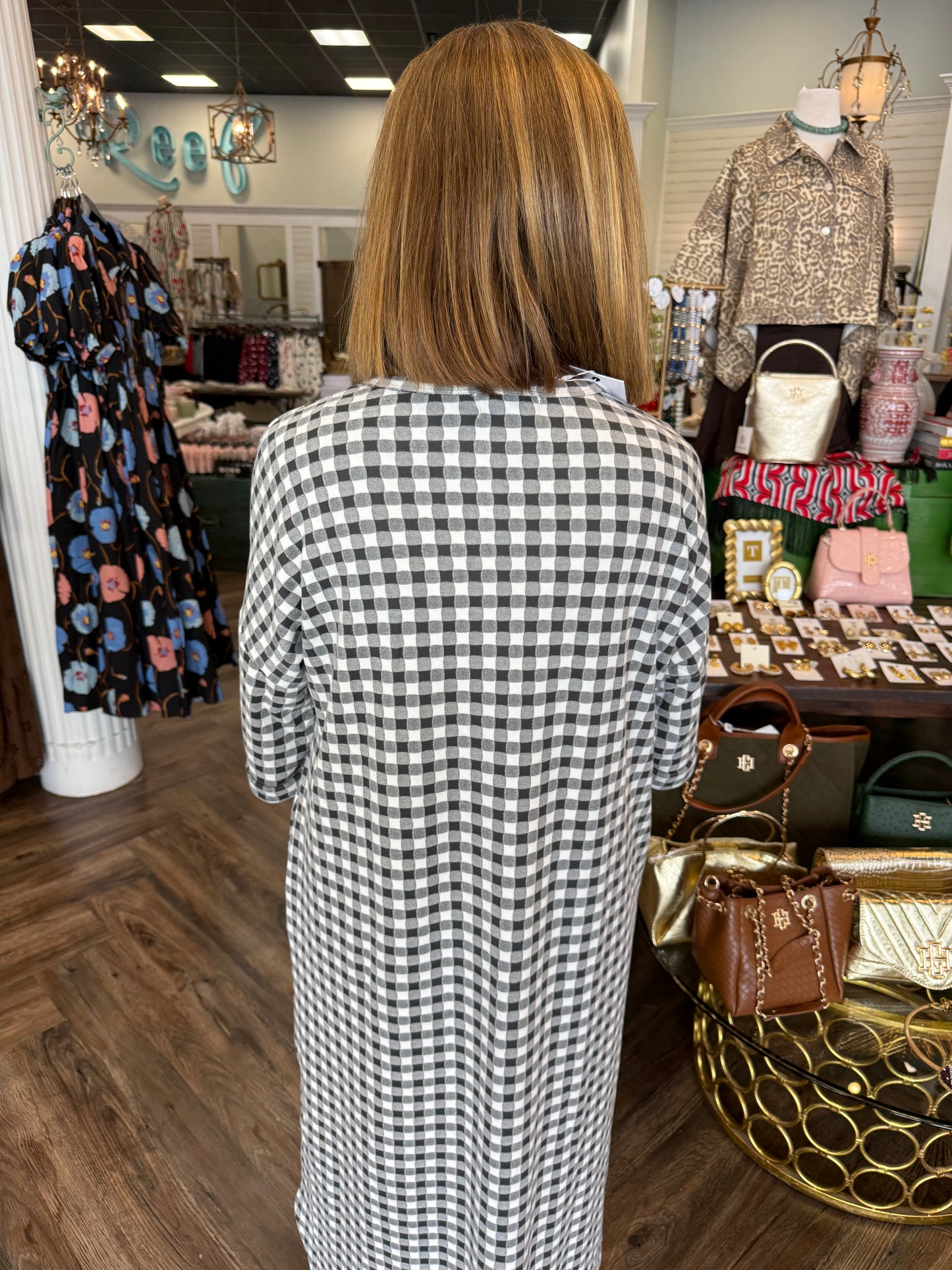 Checkered Brushed Midi Dress: Dk Grey