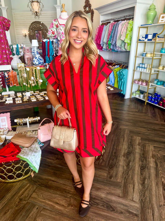 Red and Brown Striped Dress