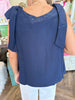 Bow Shoulder Top: Navy