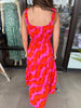 Pink and Orange Print Midi Dress