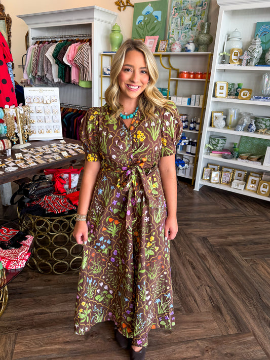 August Garden Midi Dress: Brown