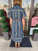 Emily Gray Border Dress: navy