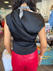 Black Snatched Satin Bow Top