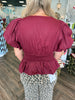 Stitched Peplum Top: Wine