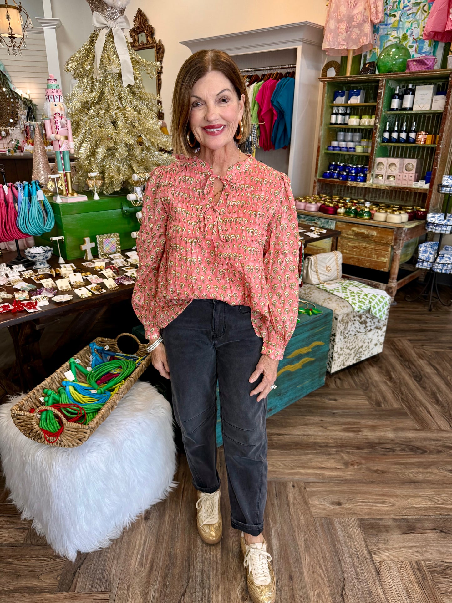 Coral Pintuck Floral Top
