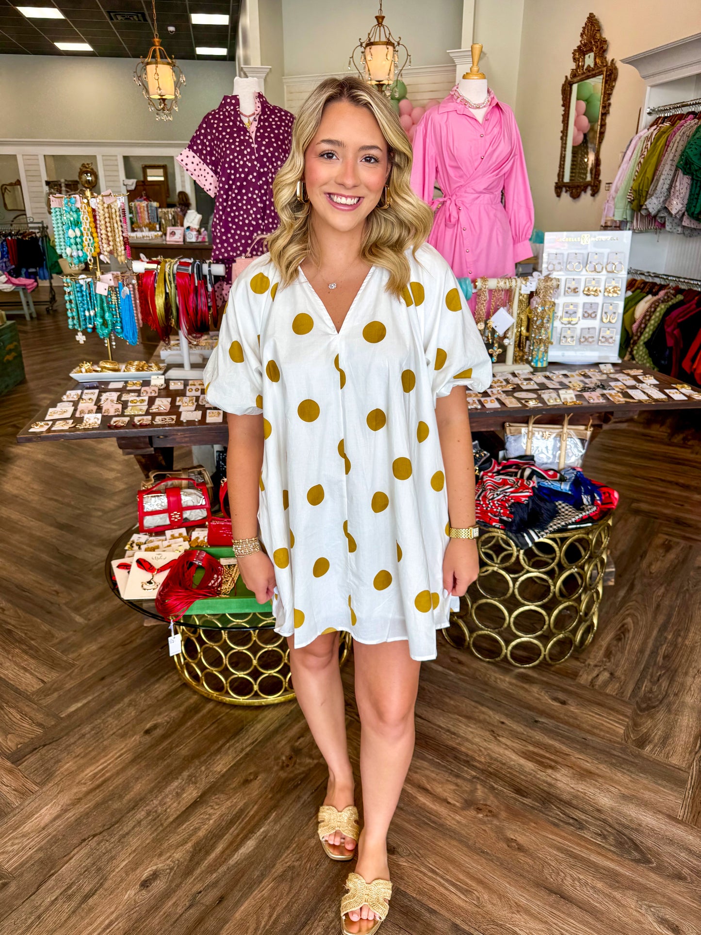 Mustard and White Polka Dot Mini