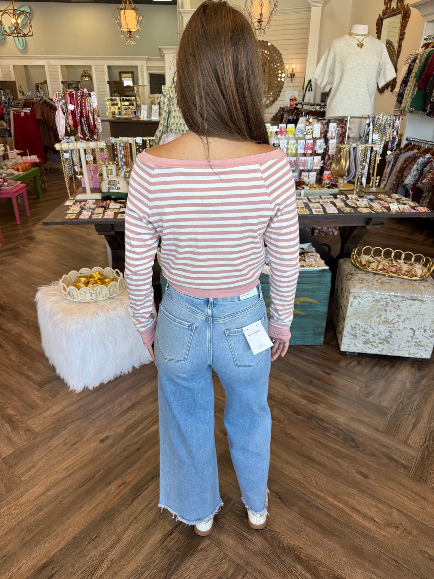 Striped Off-The-Shoulder Top: Pink