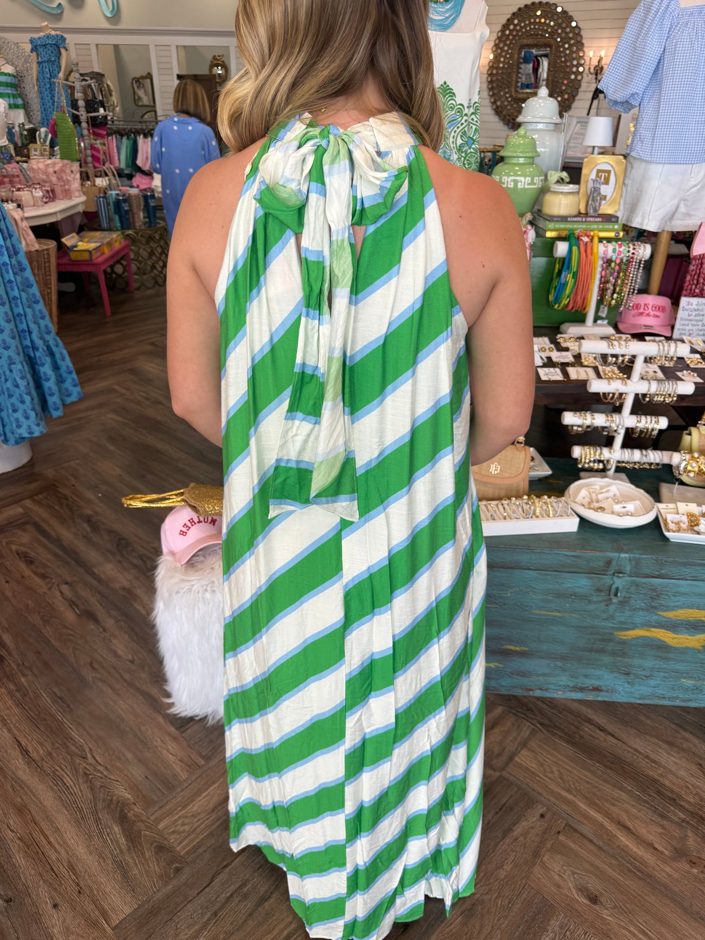 Seaside Stripe Halter Maxi Dress