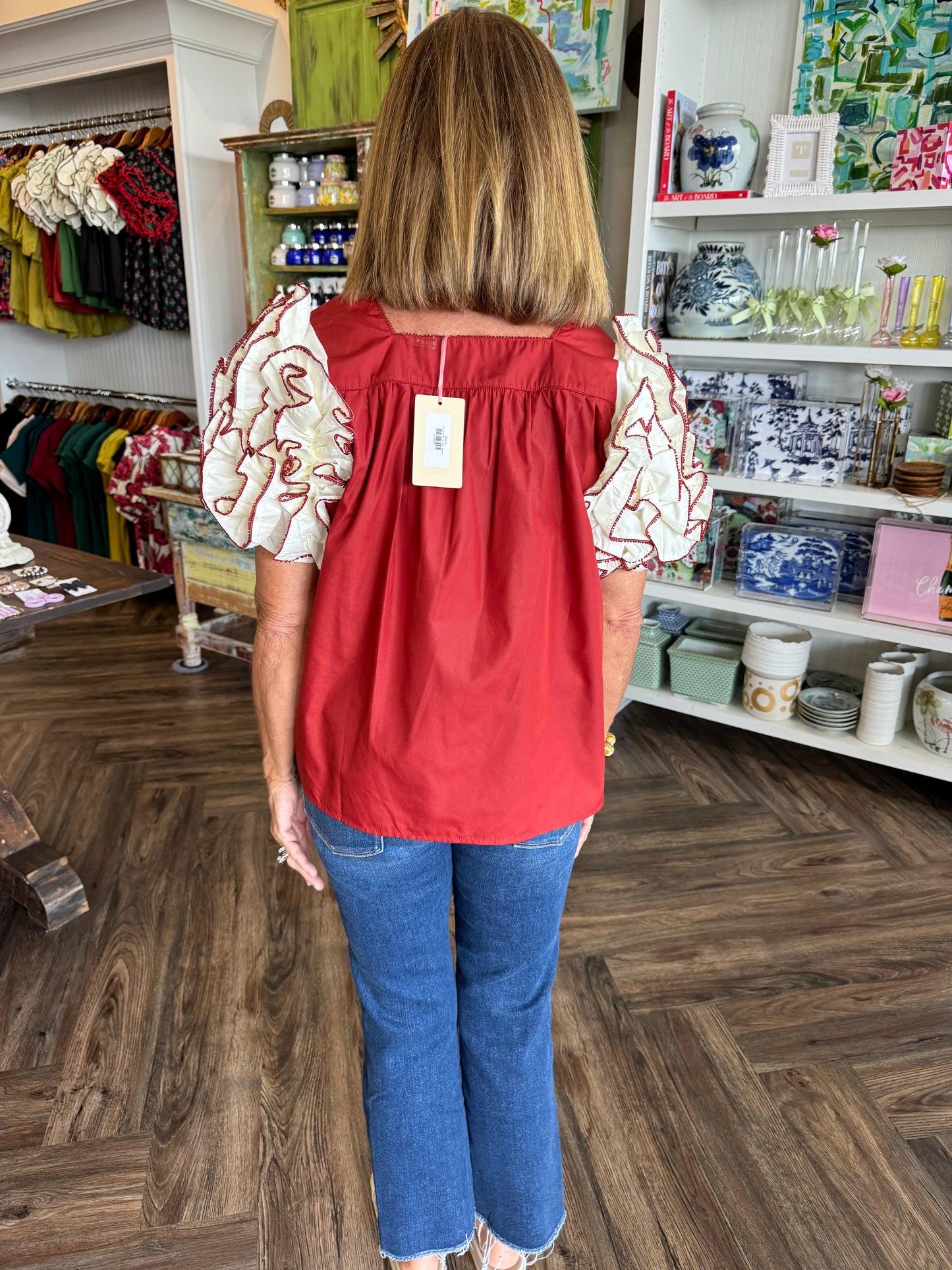 Girly Girl Ruffle Top: Rust