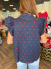 Polka Dot Scalloped Top: Navy
